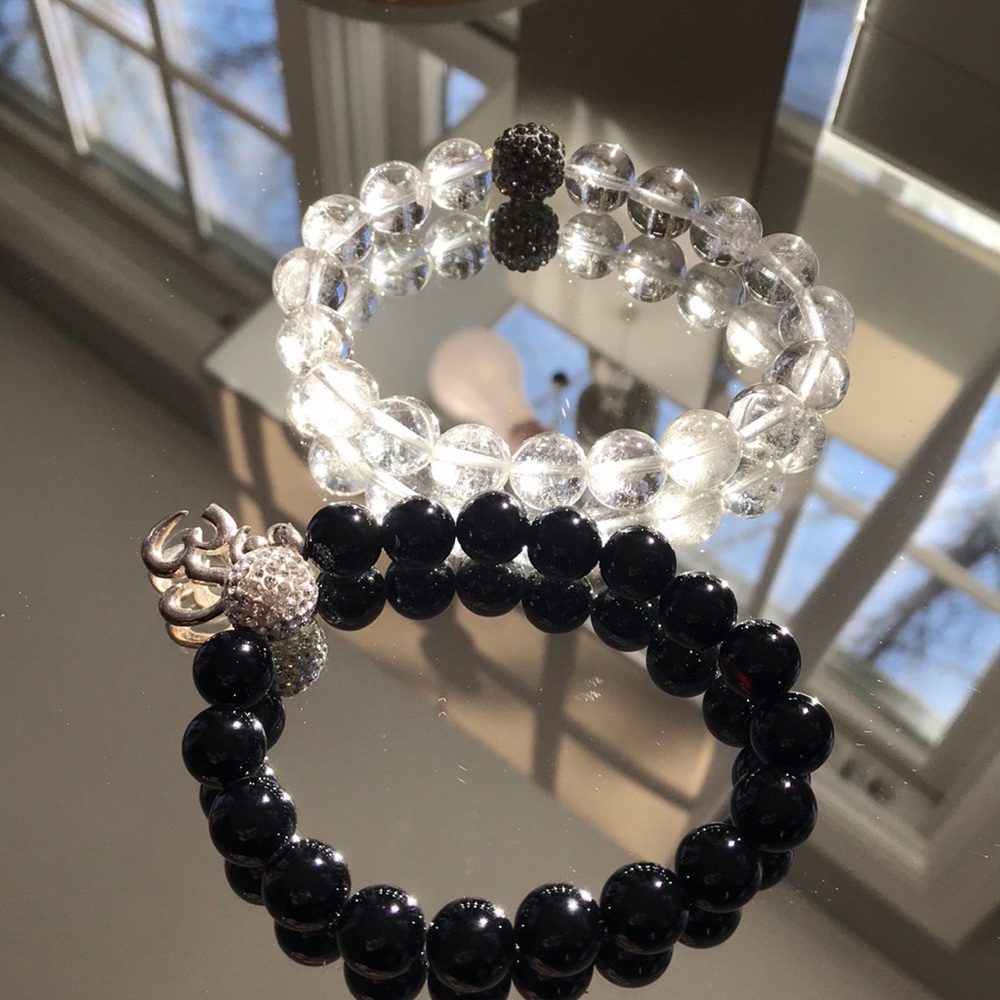 Black & clear stone rhinestone ball OHM yoga charm